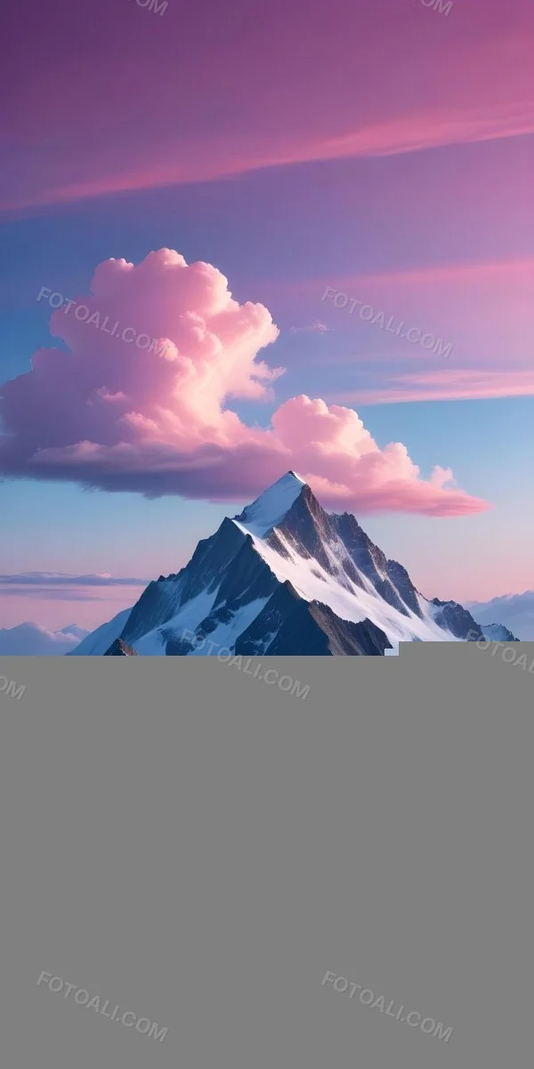 A Snowy Mountain Peak Rising Above A Sea Of Clouds Against A Vibrant Pink And Blue Sky 8 E1bf