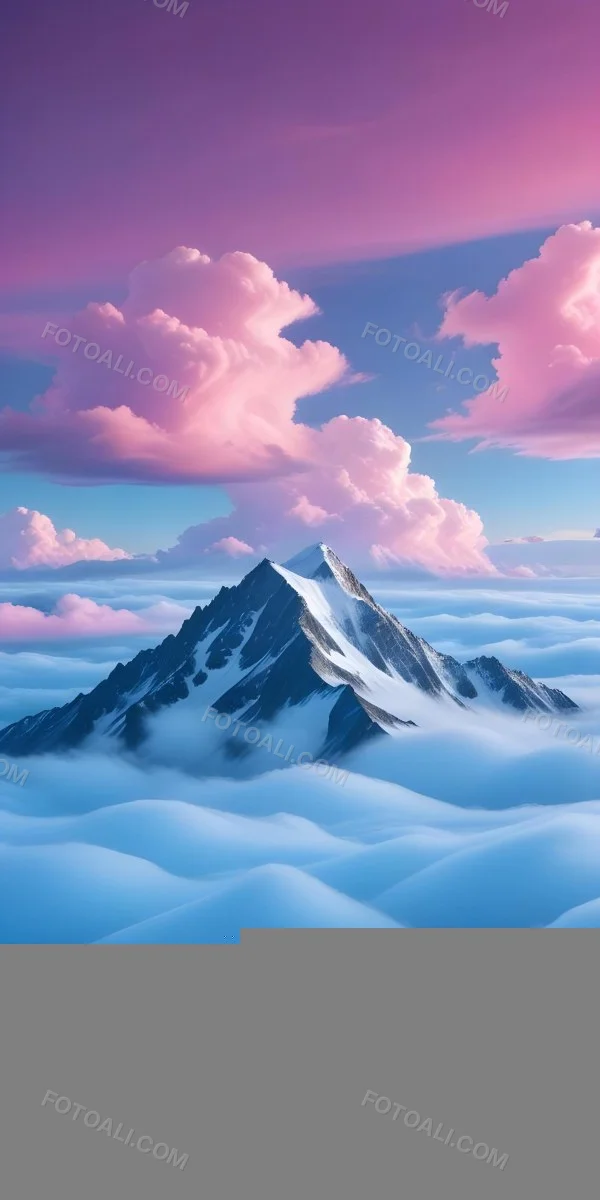 A Snowy Mountain Peak Rising Above A Sea Of Clouds Against A Vibrant Pink And Blue Sky 9 2777