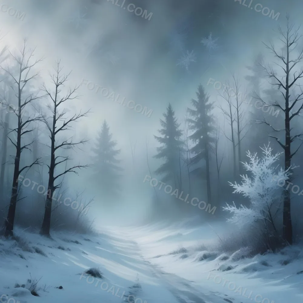 A Snowy Or Icy Background With A Light Blue Gray Color And A Slightly Textured Mottled Appearance Surrounded By A Forest Under A Bright Sunny Sky With Soft Falling Snowflakes 123 81e5