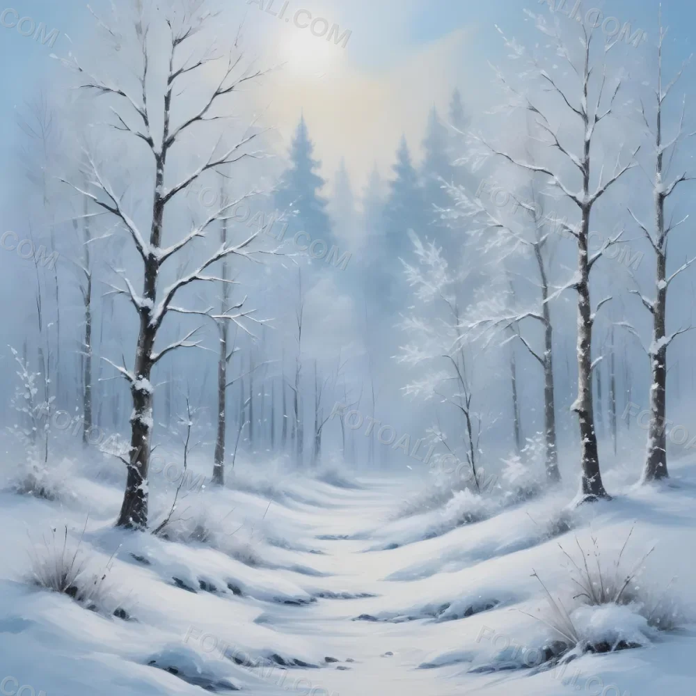 A Snowy Or Icy Background With A Light Blue Gray Color And A Slightly Textured Mottled Appearance Surrounded By A Forest Under A Bright Sunny Sky With Soft Falling Snowflakes 56 281e
