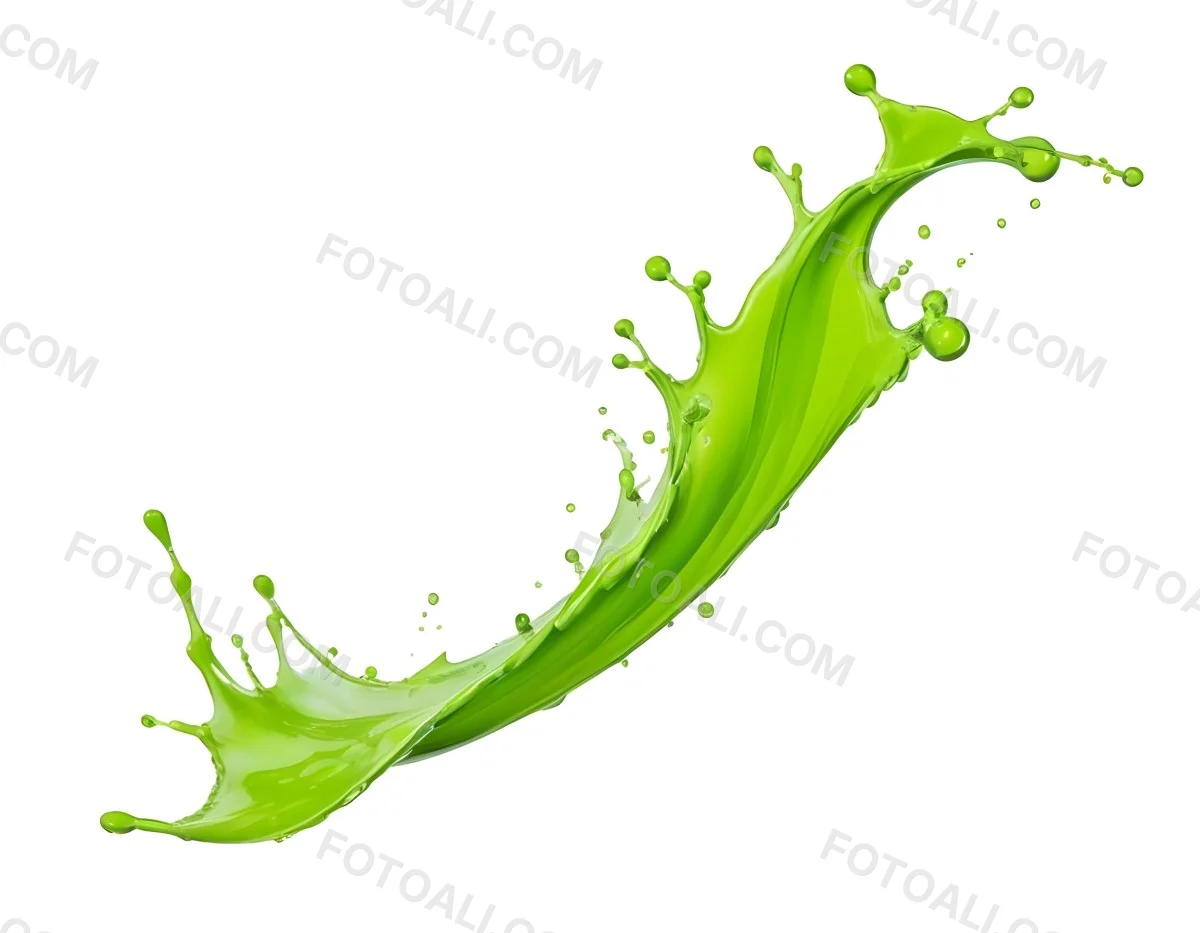 A Splash Of Vibrant Green Paint Frozen In Mid Air Creating Dynamic Curves And Droplets Against A Stark Green Background 1 F581