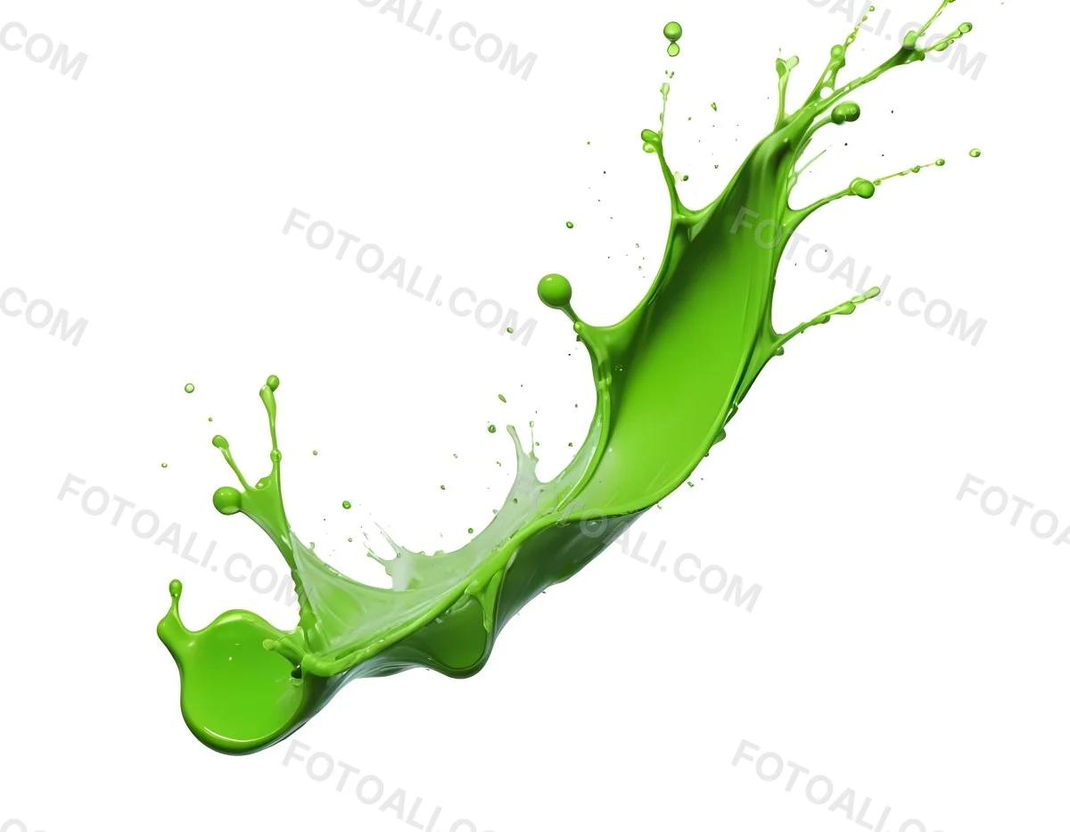 A Splash Of Vibrant Green Paint Frozen In Mid Air Creating Dynamic Curves And Droplets Against A Stark Green Background 18 90e2