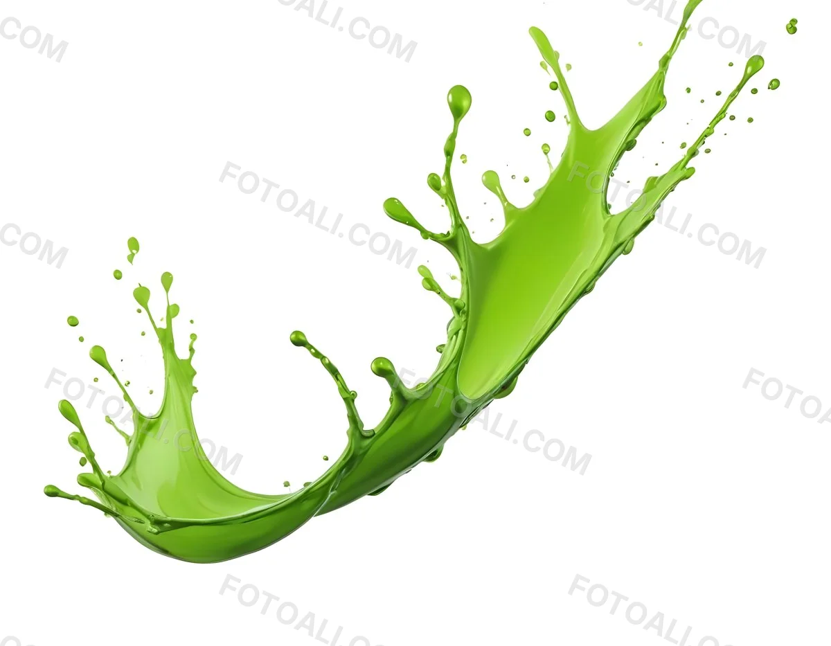 A Splash Of Vibrant Green Paint Frozen In Mid Air Creating Dynamic Curves And Droplets Against A Stark Green Background 20 36da