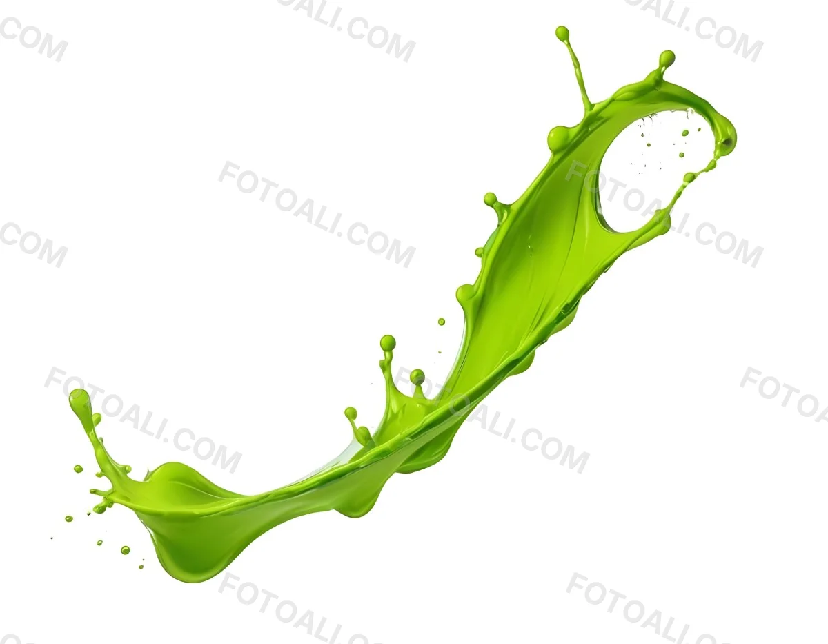 A Splash Of Vibrant Green Paint Frozen In Mid Air Creating Dynamic Curves And Droplets Against A Stark Green Background 5 7488