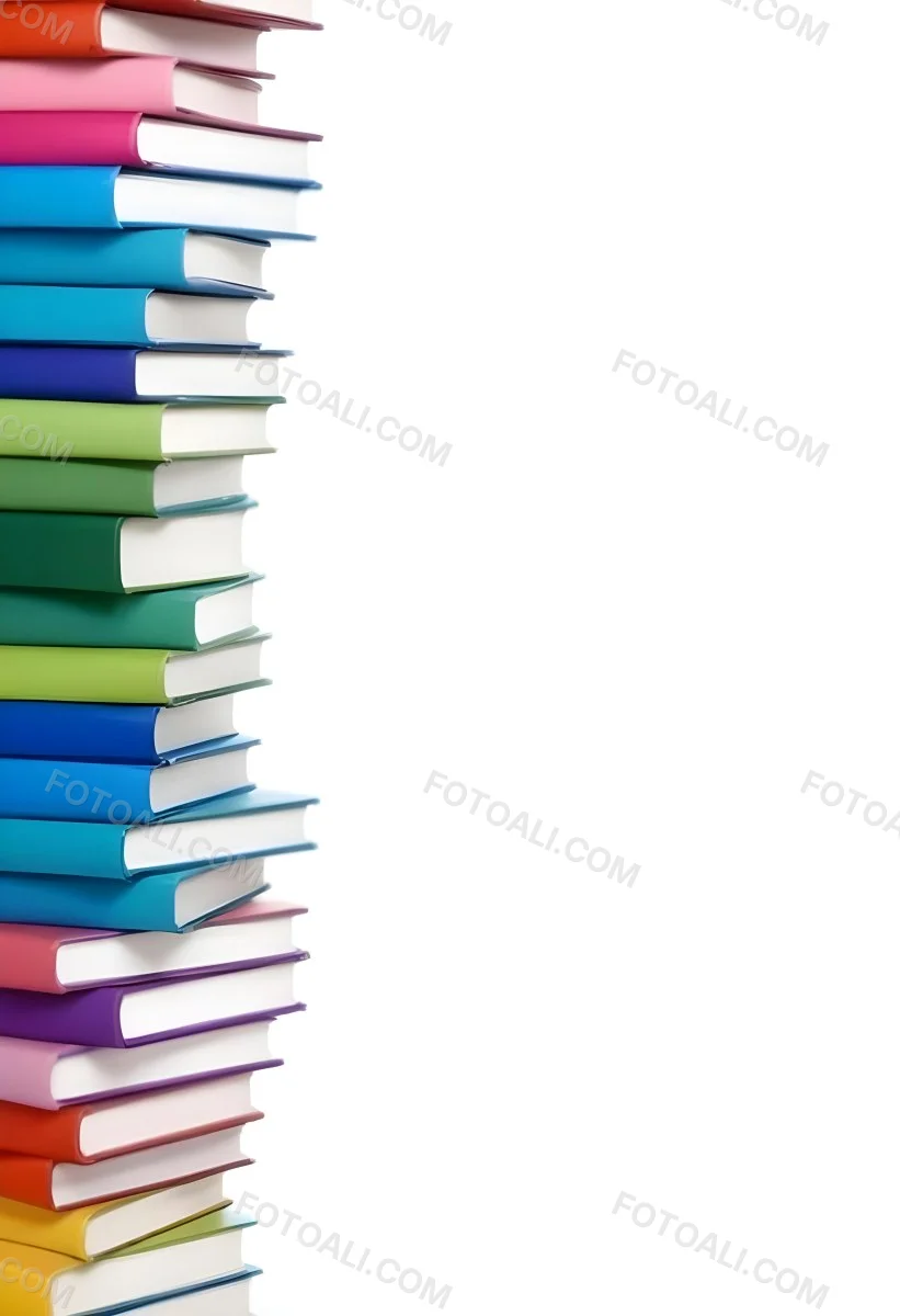 A Stack Of Colorful Books In Shades Of Blue Green And Purple Against A White Background 13 44e2