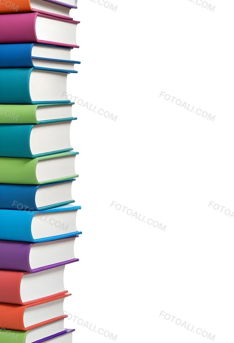 A Stack Of Colorful Books In Shades Of Blue Green And Purple Against A White Background 29 8bfd