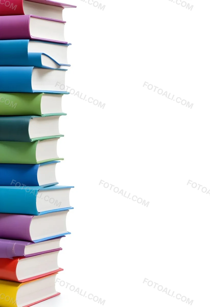 A Stack Of Colorful Books In Shades Of Blue Green And Purple Against A White Background 3 1824
