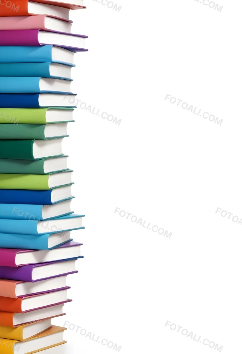A Stack Of Colorful Books In Shades Of Blue Green And Purple Against A White Background 33 404e
