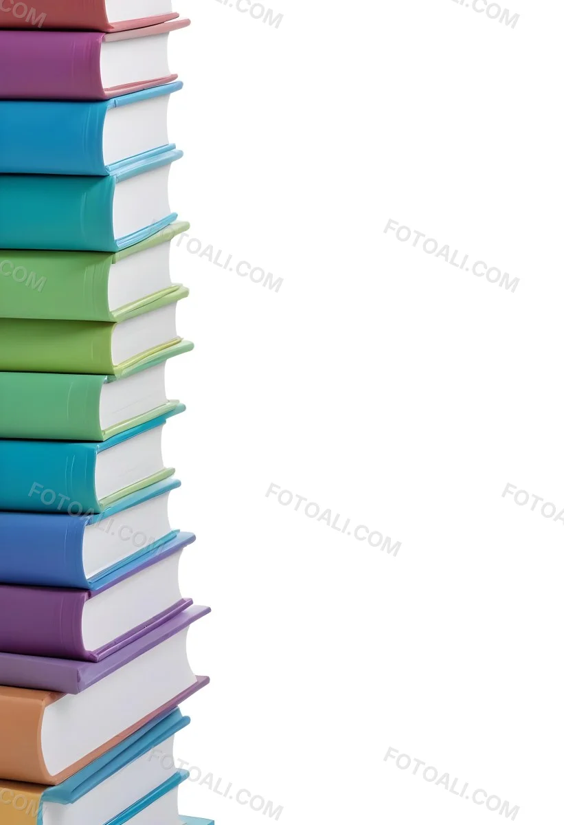A Stack Of Colorful Books In Shades Of Blue Green And Purple Against A White Background 35 Fe5d