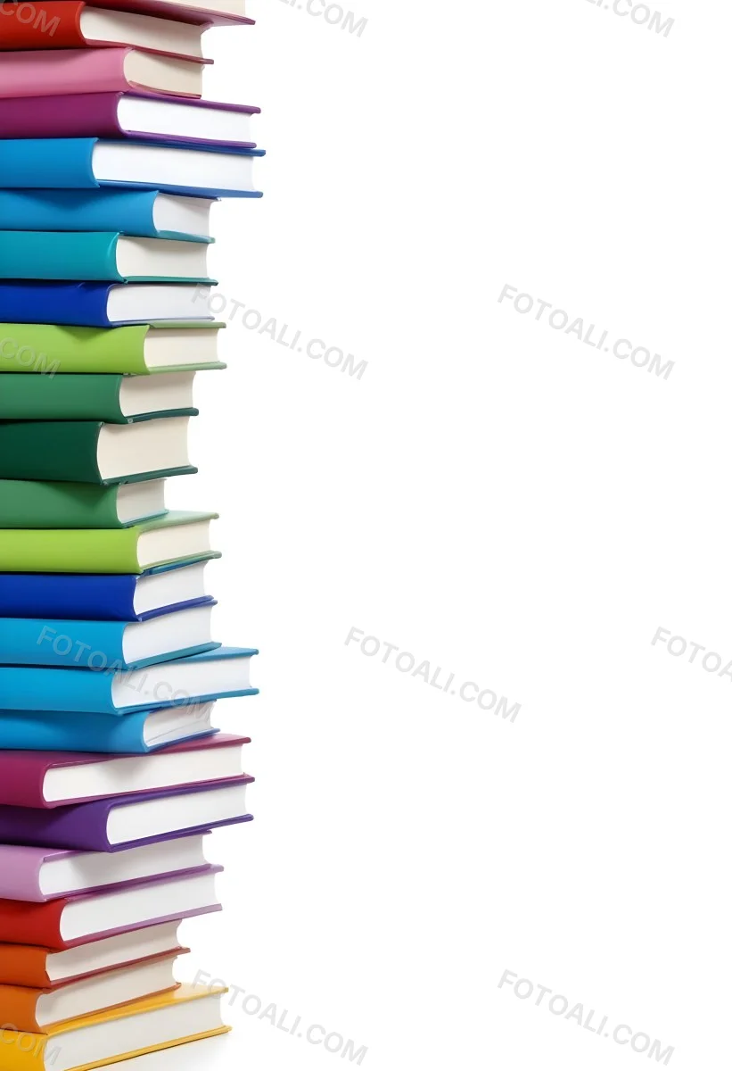 A Stack Of Colorful Books In Shades Of Blue Green And Purple Against A White Background 37 54fc