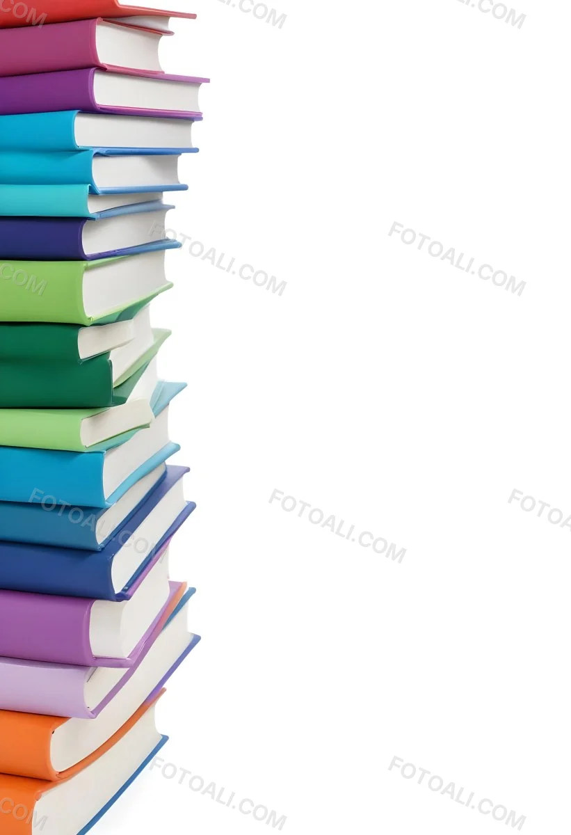 A Stack Of Colorful Books In Shades Of Blue Green And Purple Against A White Background 38 F69b
