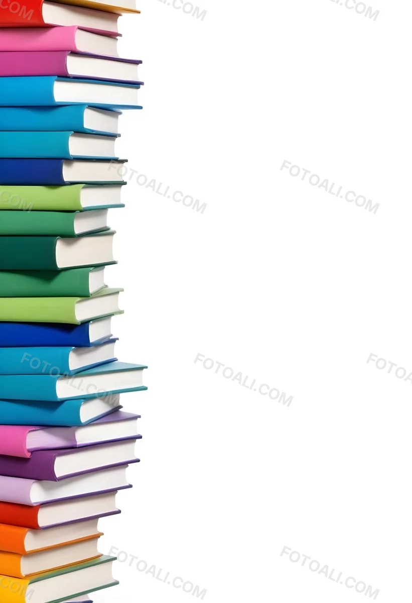 A Stack Of Colorful Books In Shades Of Blue Green And Purple Against A White Background 39 425f