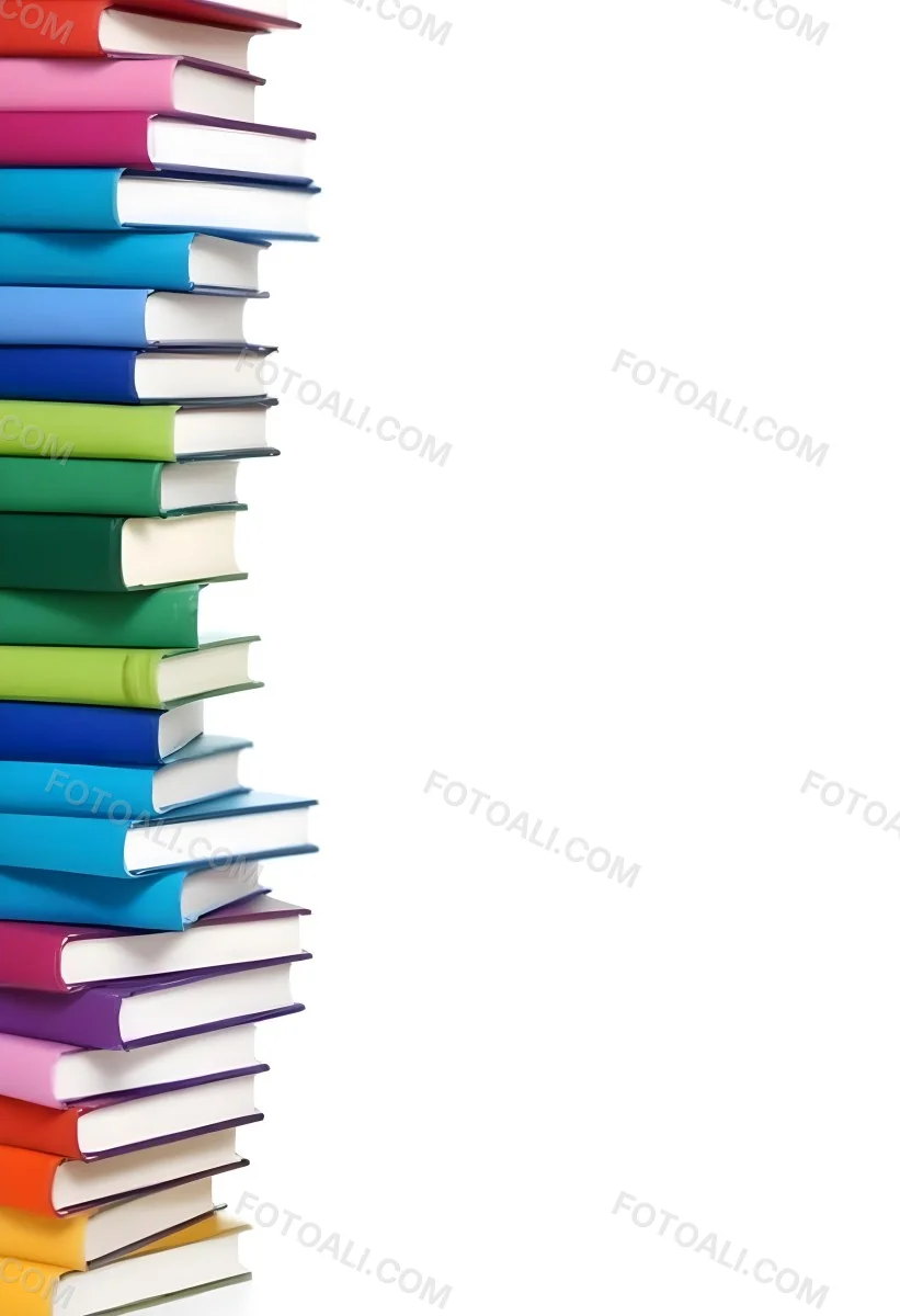 A Stack Of Colorful Books In Shades Of Blue Green And Purple Against A White Background 4 6c56