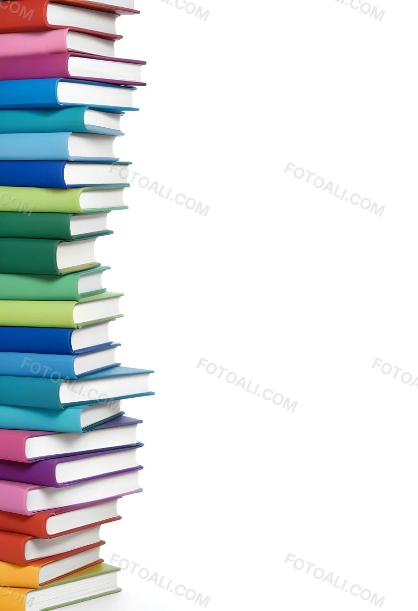A Stack Of Colorful Books In Shades Of Blue Green And Purple Against A White Background 41 9191