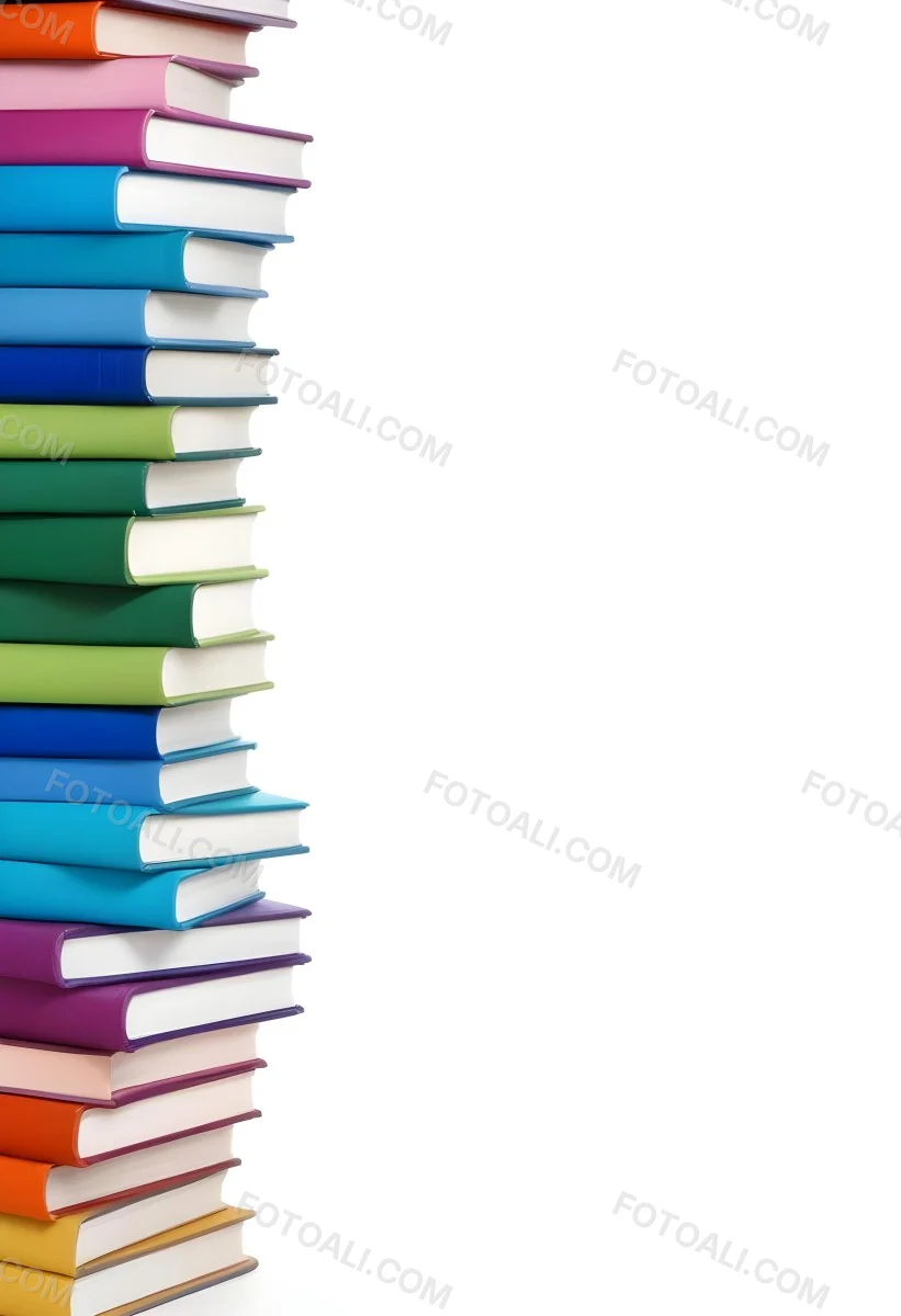 A Stack Of Colorful Books In Shades Of Blue Green And Purple Against A White Background 7 Baf2