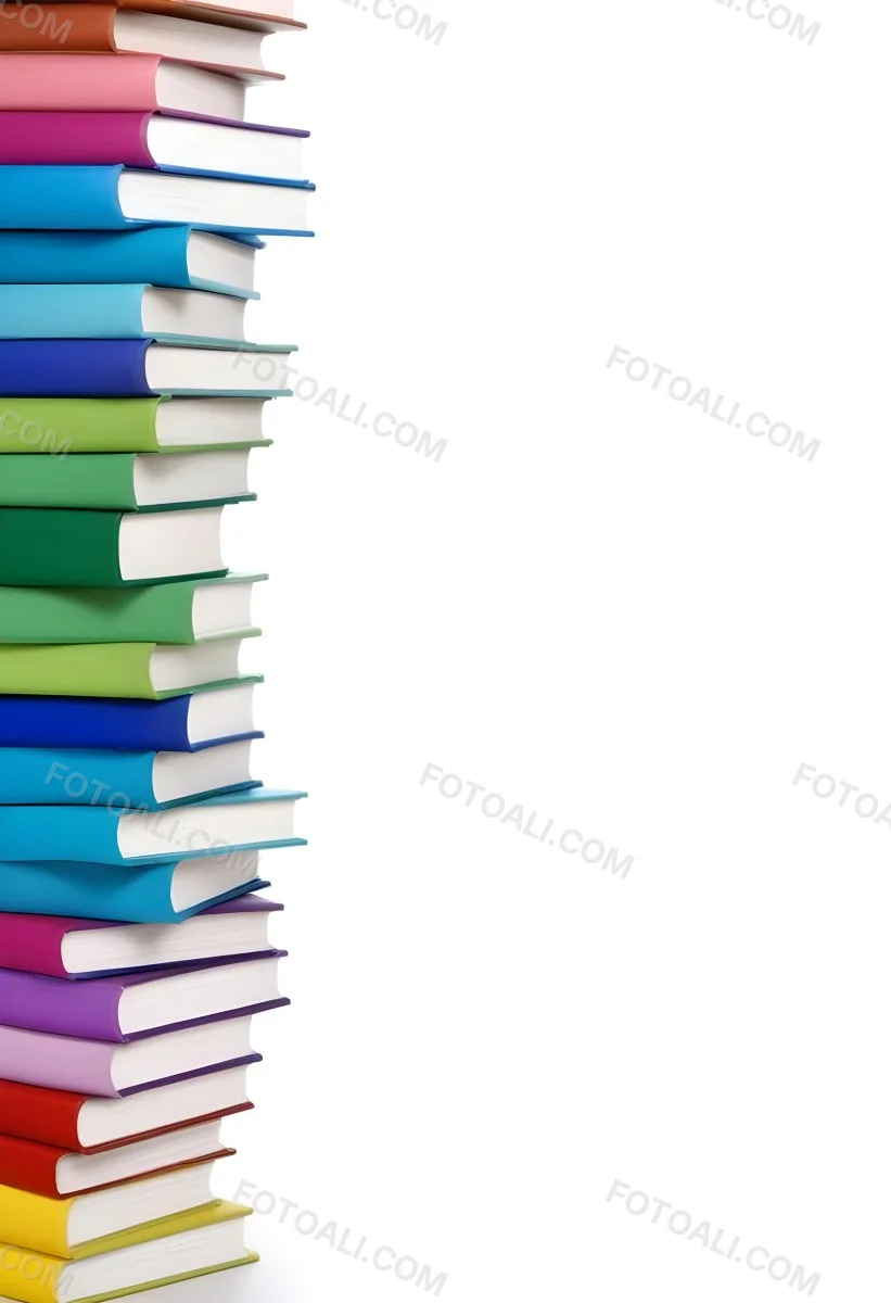 A Stack Of Colorful Books In Shades Of Blue Green And Purple Against A White Background 8 6be2