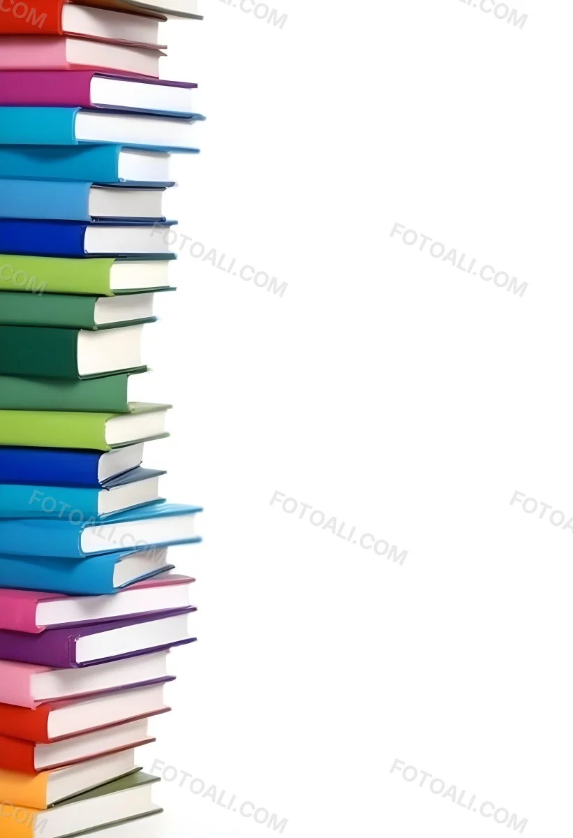 A Stack Of Colorful Books In Shades Of Blue Green And Purple Against A White Background 9 E931