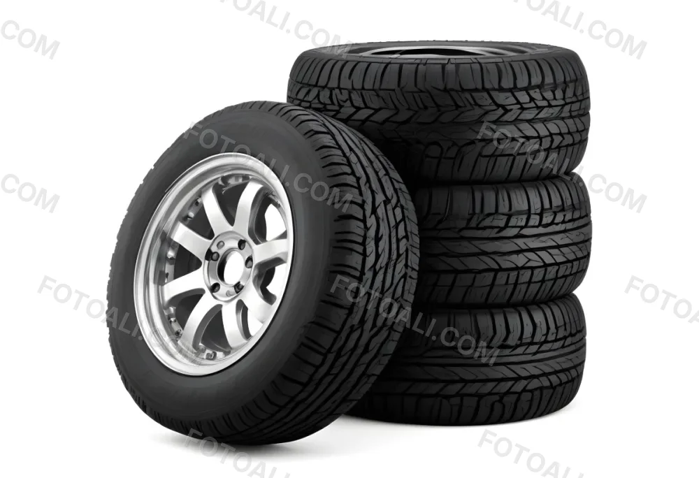 A Stack Of Four Black Tires With Black Rims One Tire Is Leaning Against The Stack The Background Is Black 20 F4f6