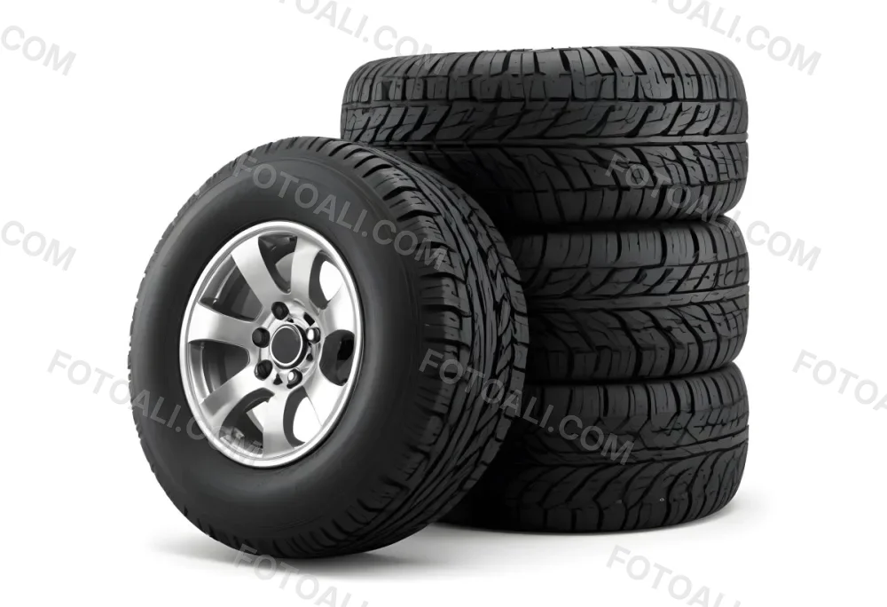 A Stack Of Four Black Tires With Black Rims One Tire Is Leaning Against The Stack The Background Is Black 24 867f
