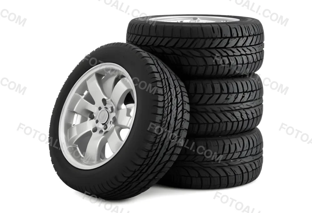 A Stack Of Four Black Tires With Black Rims One Tire Is Leaning Against The Stack The Background Is Black 30 Ab79