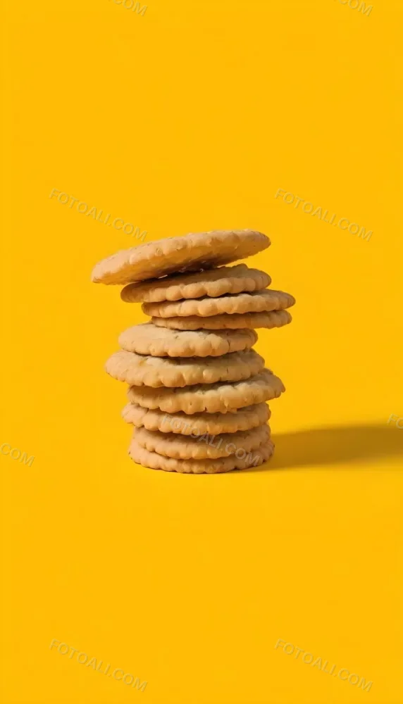 A Stack Of Round Crackers On A Yellow Background 6