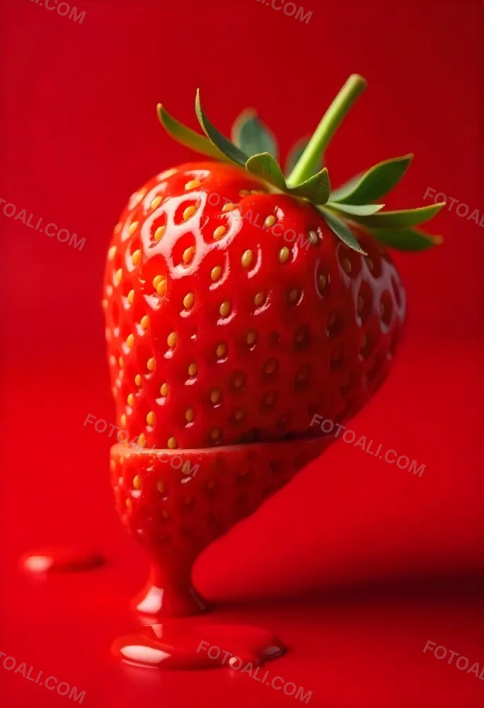 A Strawberry Cut In Slices With Red Liquid Dripping Around It Studio Shot Red Background Close Up High Resolution Detailed 14 A6a4
