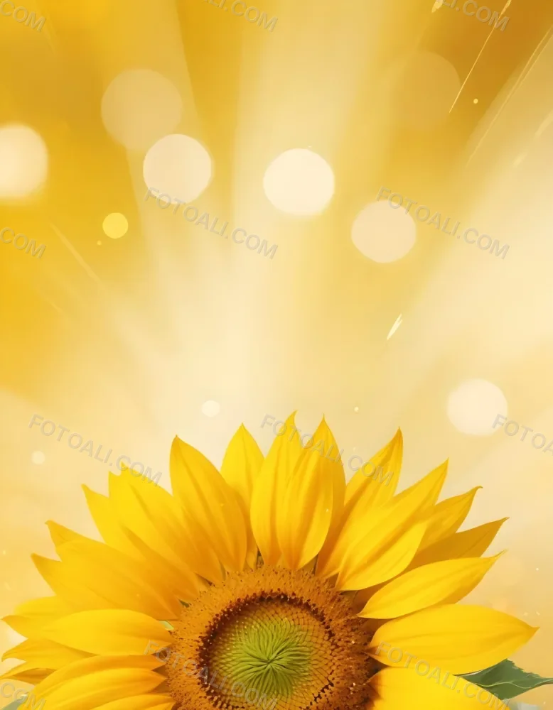 A Sunflower With Yellow Petals And A Yellow Center Bright Yellow Background With Bokeh Effect And Light Rays 14 8d88