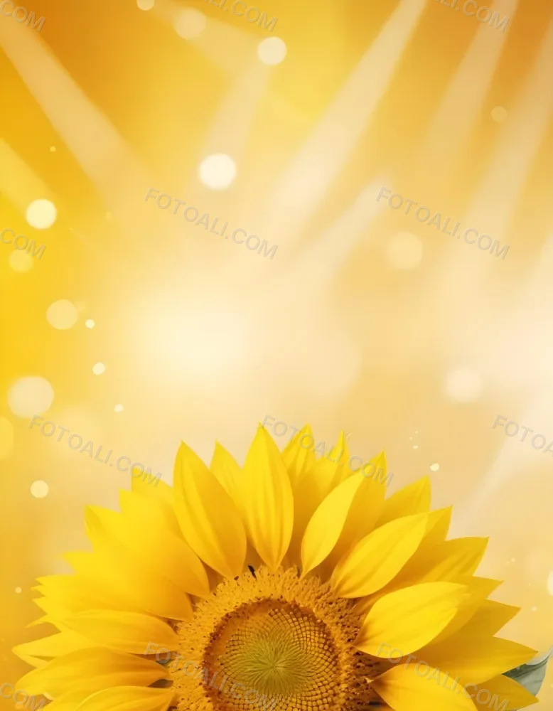 A Sunflower With Yellow Petals And A Yellow Center Bright Yellow Background With Bokeh Effect And Light Rays 19 E43b