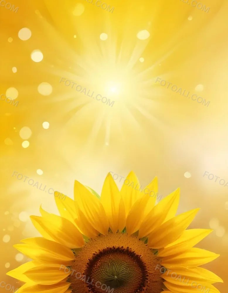 A Sunflower With Yellow Petals And A Yellow Center Bright Yellow Background With Bokeh Effect And Light Rays 23 548e