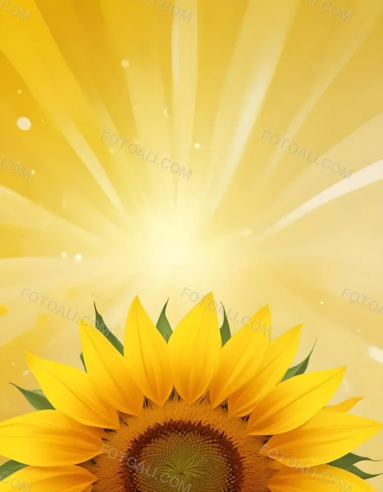A Sunflower With Yellow Petals And A Yellow Center Bright Yellow Background With Bokeh Effect And Light Rays 26 B079