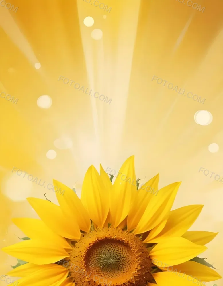 A Sunflower With Yellow Petals And A Yellow Center Bright Yellow Background With Bokeh Effect And Light Rays 9 D818