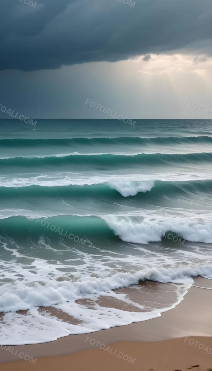 A Sunny Day At The Beach With A Clear Blue Sky Bright Sun And Calm Turquoise Waters A Cloudy Evening With Stormy Gray Skies And Rough Waves 8 120b