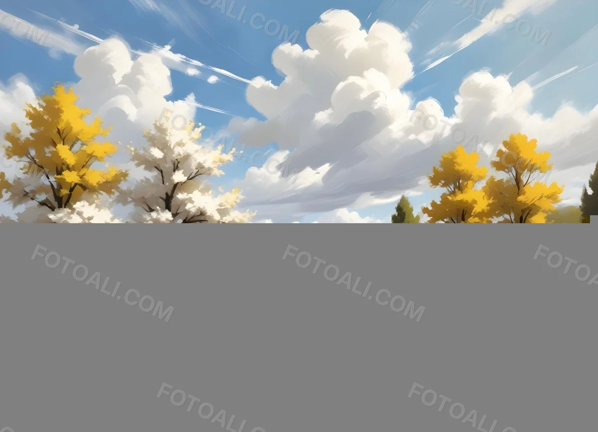 A Sunny Day With A White Sun And White Clouds Over A Yellow Field With A Dirt Road And Some Trees 22 4b47