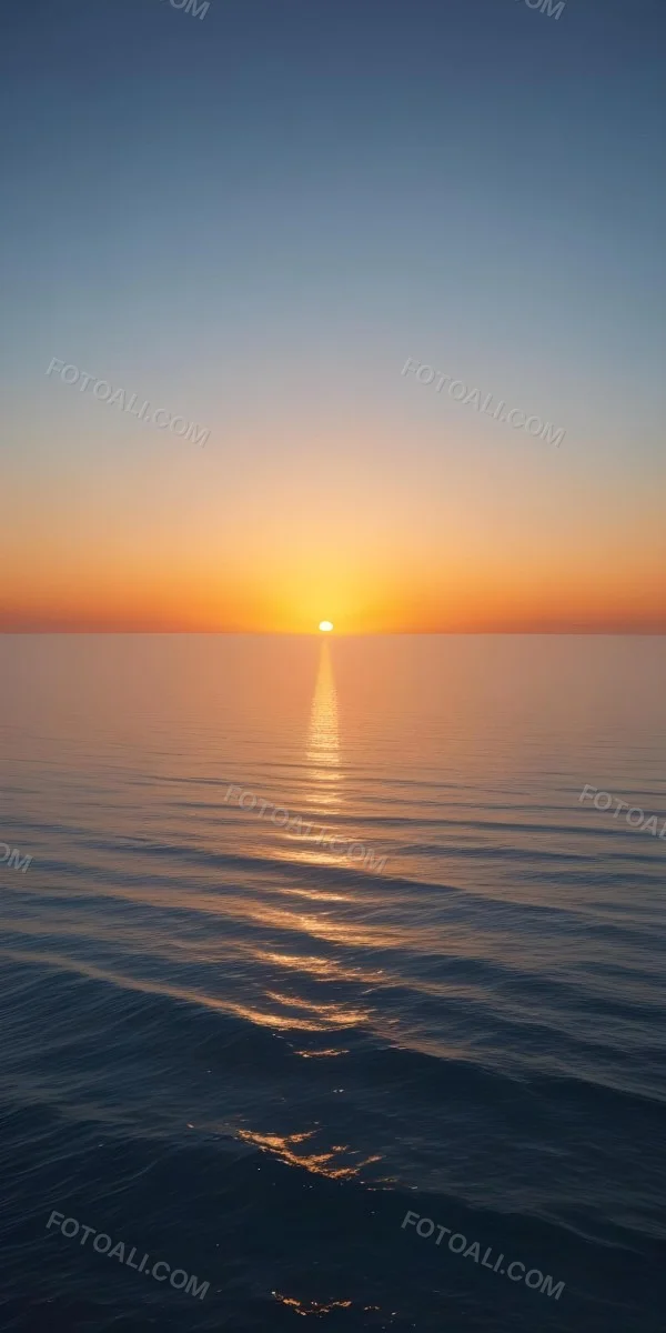 A Sunset Over The Ocean The Sky Is A Gradient Of Blue Orange And Yellow The Sun Is Setting On The Horizon 33 Fe5b