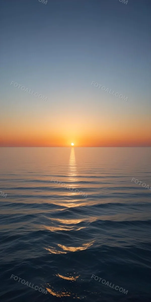 A Sunset Over The Ocean The Sky Is A Gradient Of Blue Orange And Yellow The Sun Is Setting On The Horizon 38 18a4