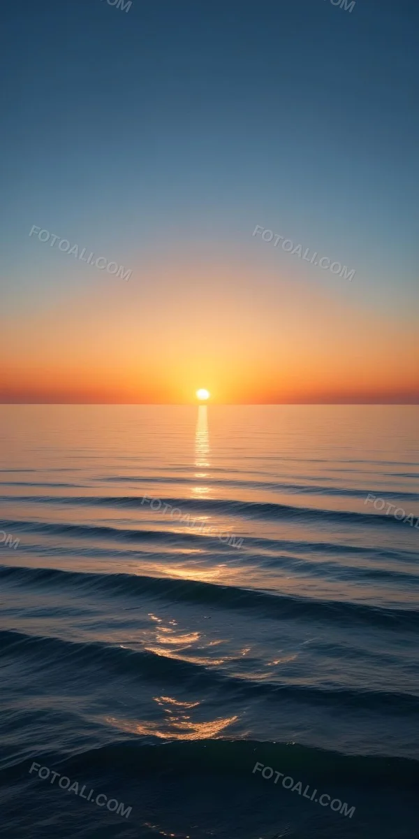A Sunset Over The Ocean The Sky Is A Gradient Of Blue Orange And Yellow The Sun Is Setting On The Horizon 4 6e6a