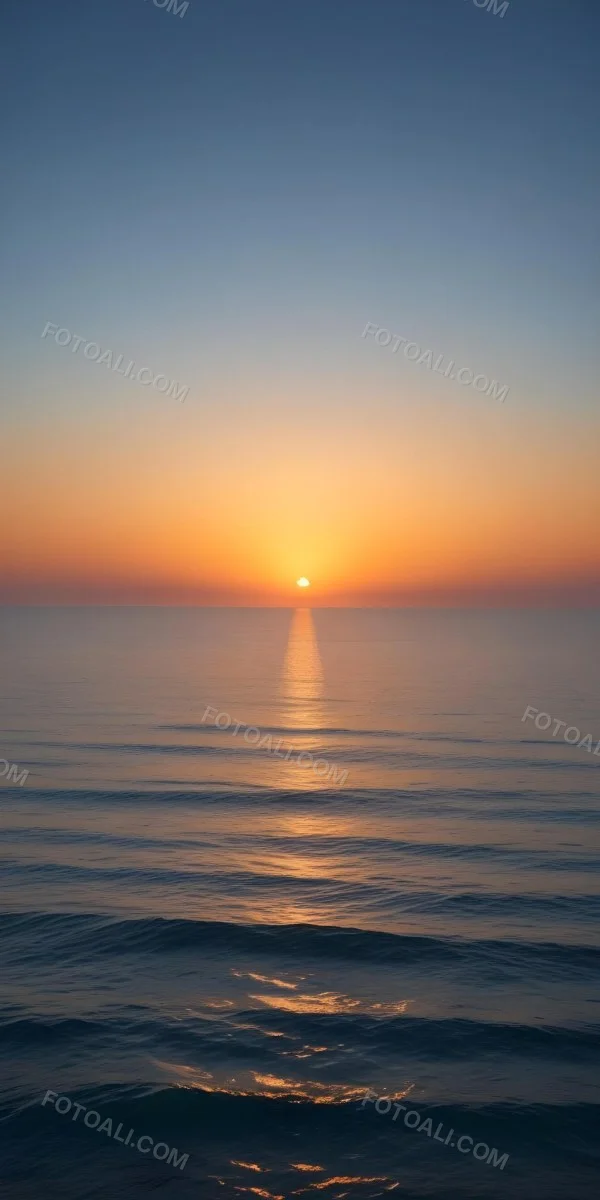 A Sunset Over The Ocean The Sky Is A Gradient Of Blue Orange And Yellow The Sun Is Setting On The Horizon 5 B4b0