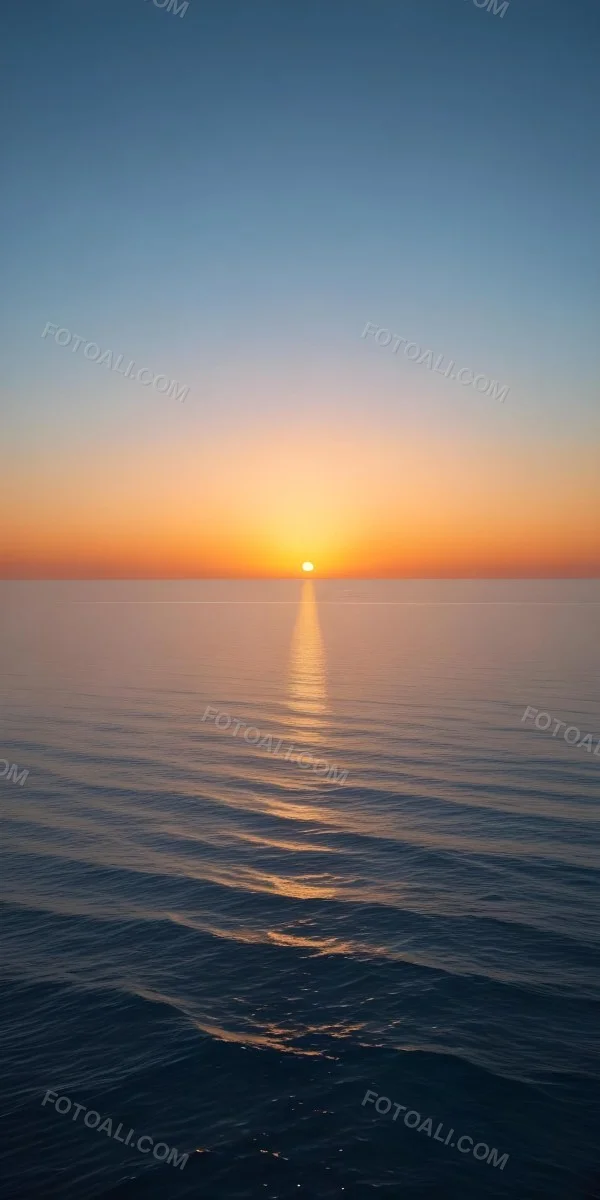 A Sunset Over The Ocean The Sky Is A Gradient Of Blue Orange And Yellow The Sun Is Setting On The Horizon 6 92b0