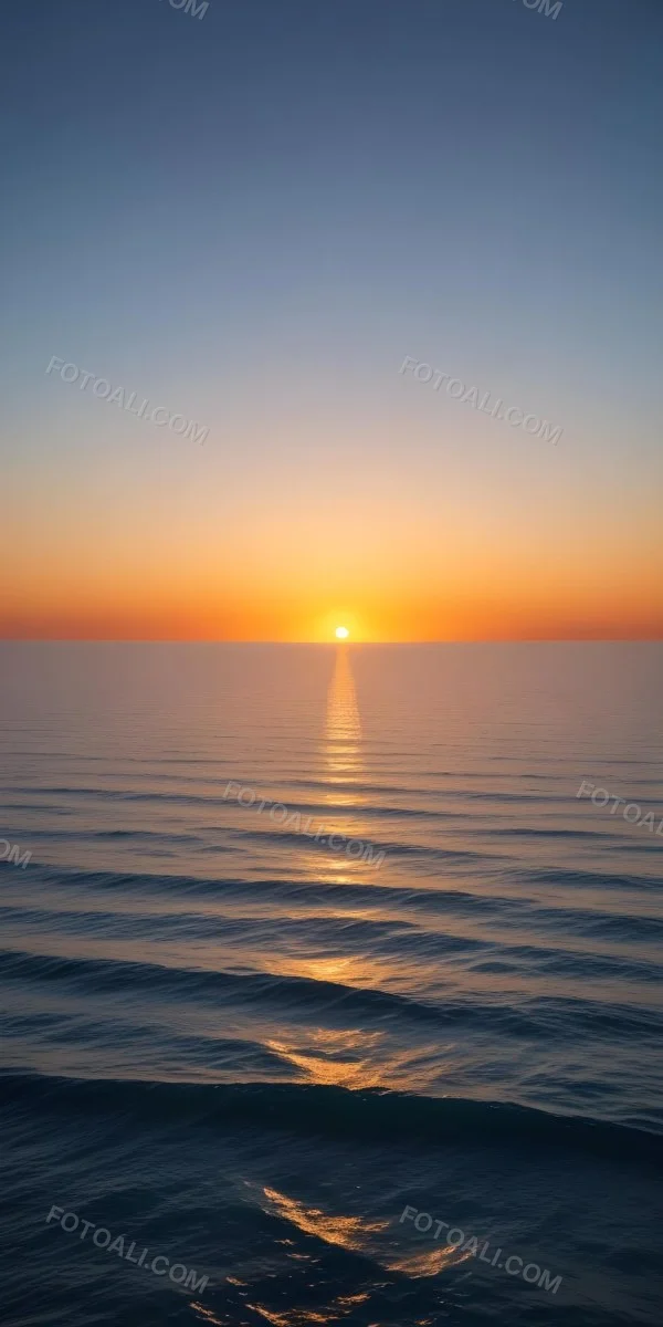 A Sunset Over The Ocean The Sky Is A Gradient Of Blue Orange And Yellow The Sun Is Setting On The Horizon 9 C25c