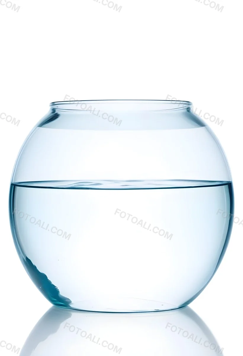 A Transparent Glass Fishbowl Filled Halfway With Clear Water Set Against A Plain White Background Showcasing The Simple Elegance Of The Container And Its Contents 10 935b