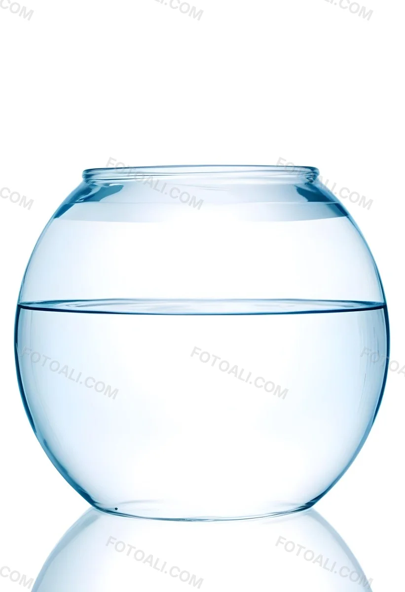 A Transparent Glass Fishbowl Filled Halfway With Clear Water Set Against A Plain White Background Showcasing The Simple Elegance Of The Container And Its Contents 11 5170