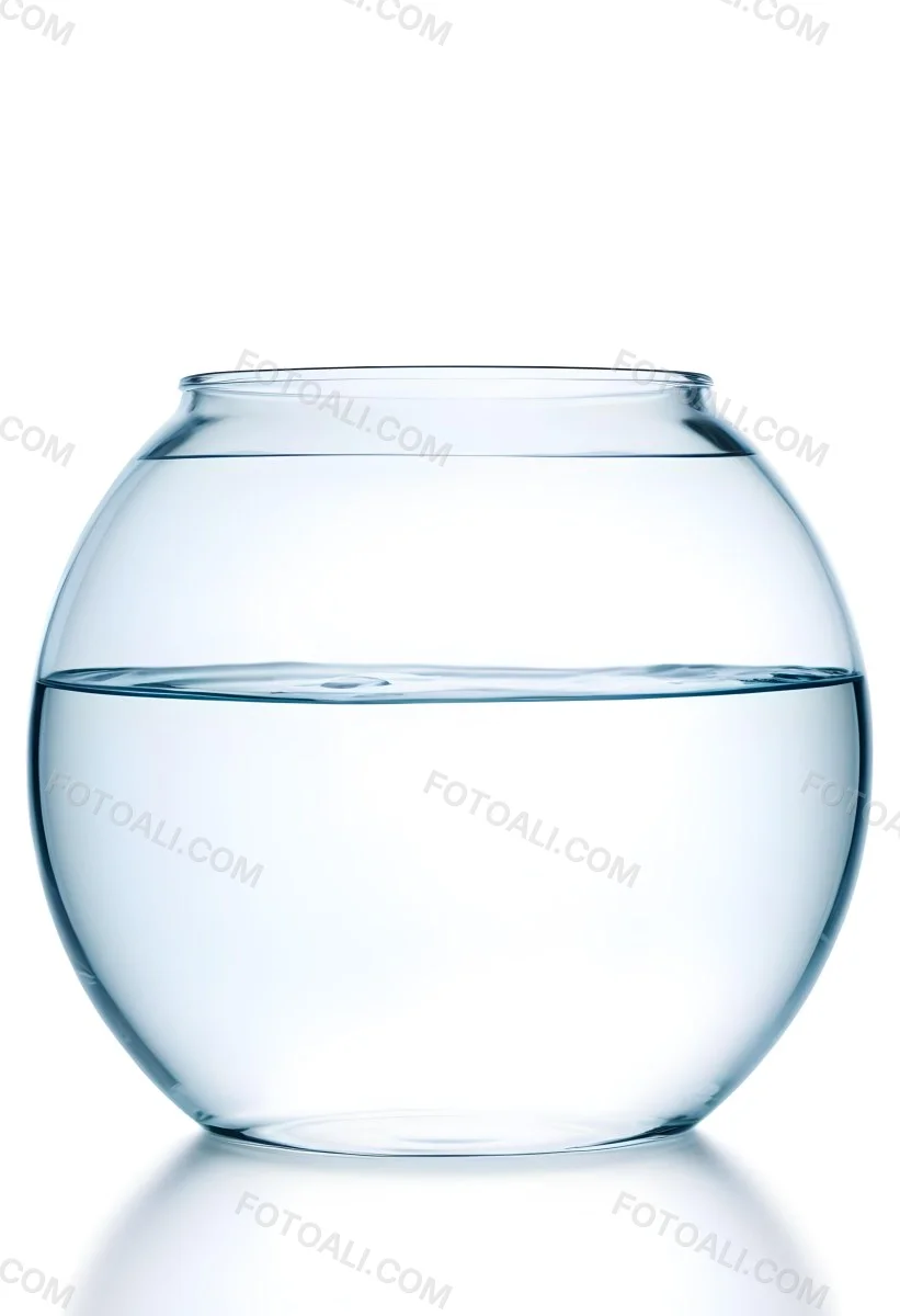 A Transparent Glass Fishbowl Filled Halfway With Clear Water Set Against A Plain White Background Showcasing The Simple Elegance Of The Container And Its Contents 19 48f8