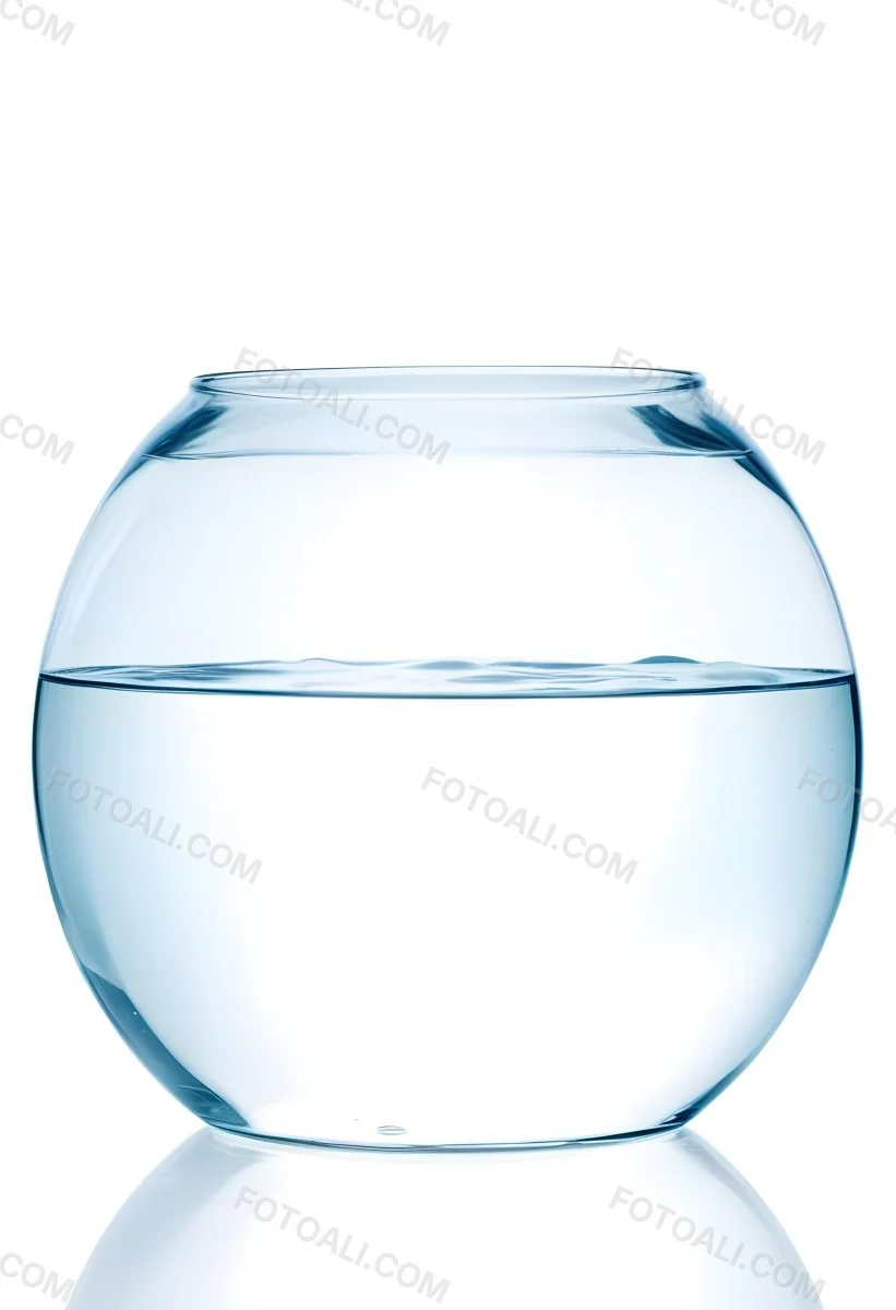 A Transparent Glass Fishbowl Filled Halfway With Clear Water Set Against A Plain White Background Showcasing The Simple Elegance Of The Container And Its Contents 4 7077