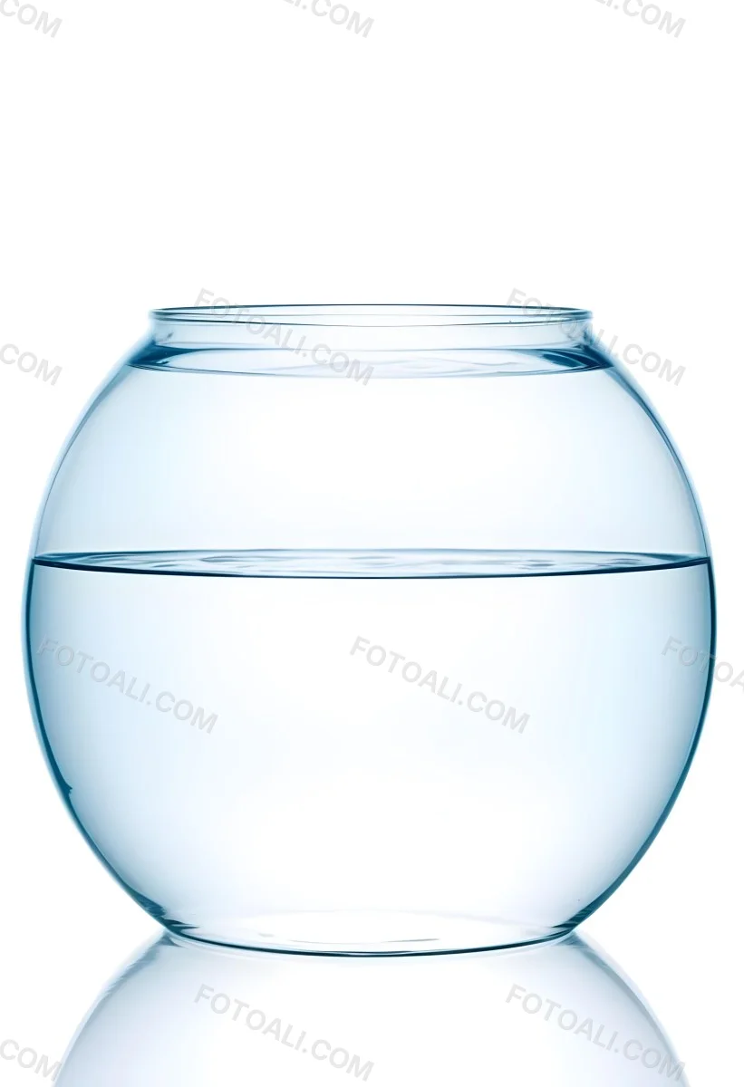 A Transparent Glass Fishbowl Filled Halfway With Clear Water Set Against A Plain White Background Showcasing The Simple Elegance Of The Container And Its Contents 6 E1d2