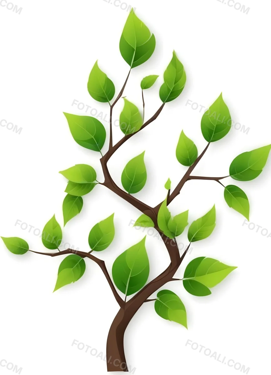A Tree Branch With Green Leaves Against A White Background 1 9444