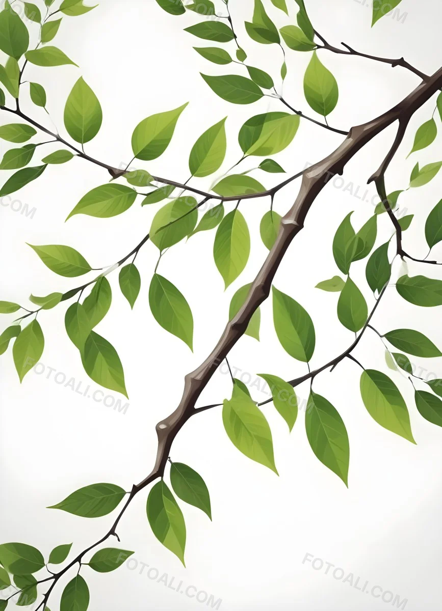 A Tree Branch With Green Leaves Against A White Background 2 9cc4
