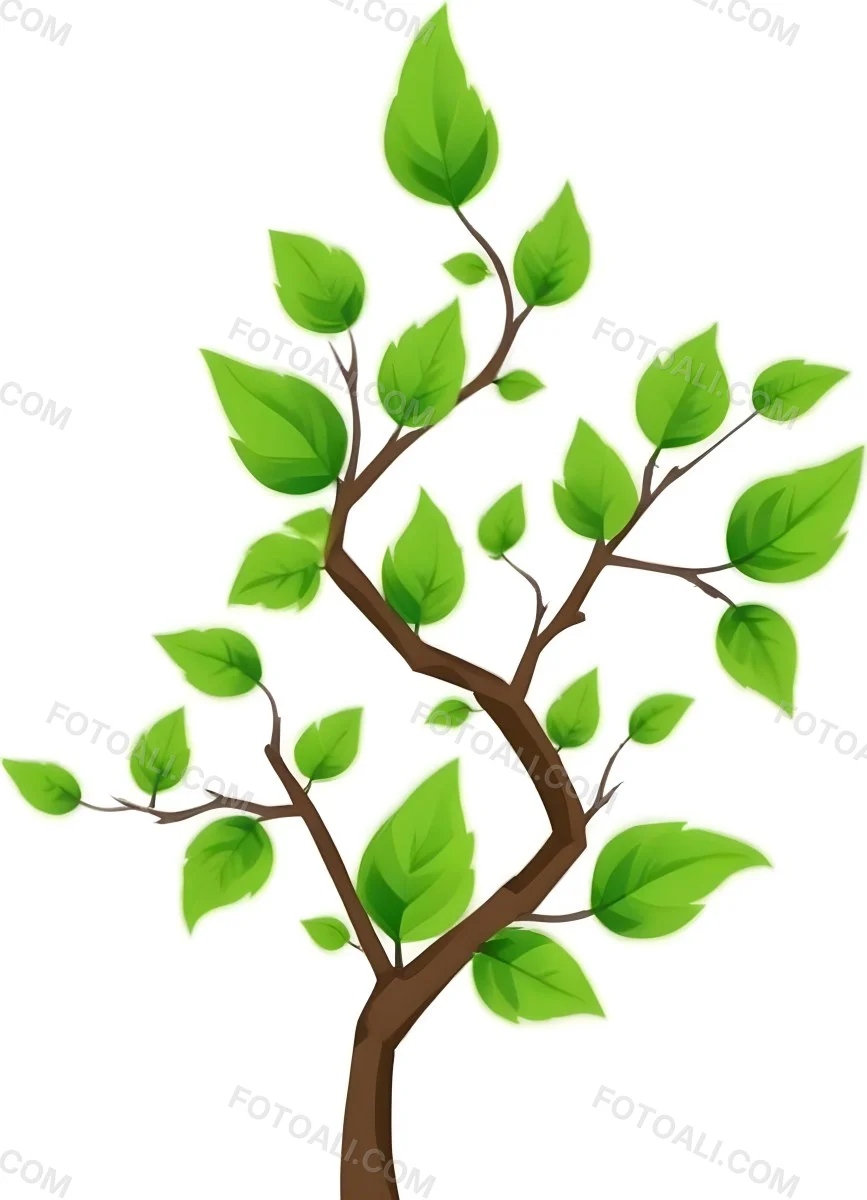 A Tree Branch With Green Leaves Against A White Background 3 67d7