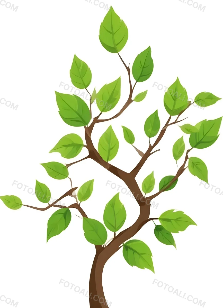 A Tree Branch With Green Leaves Against A White Background 4 C89e