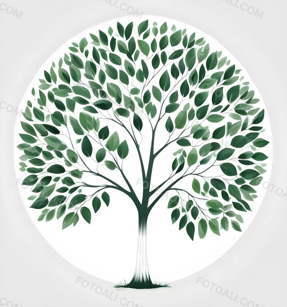 A Tree With A White Trunk And Green Leaves The Leaves Are Arranged In A Circular Pattern The Background Is White The Style Is Simple And Clean 22 4779