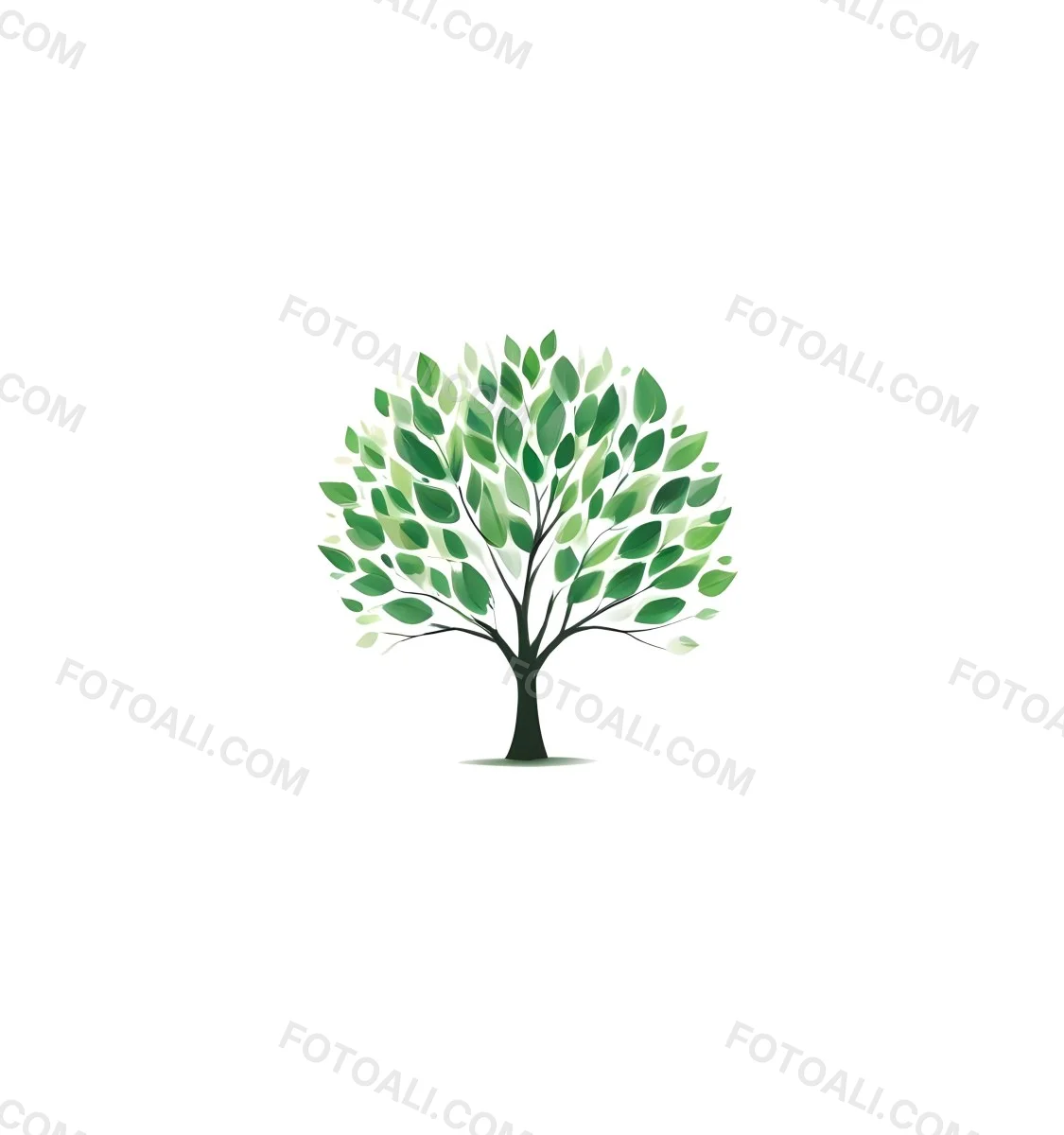 A Tree With A White Trunk And Green Leaves The Leaves Are Arranged In A Circular Pattern The Background Is White The Style Is Simple And Clean 32 C0c7